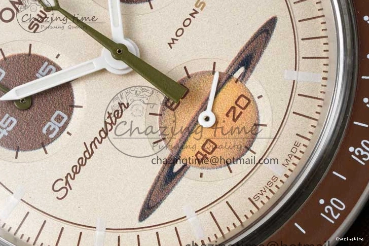 0427 Speedmaster Misson To Saturn 1:1 Best Edition Beige Dial On Nylon Strap Quartz Casual 7861